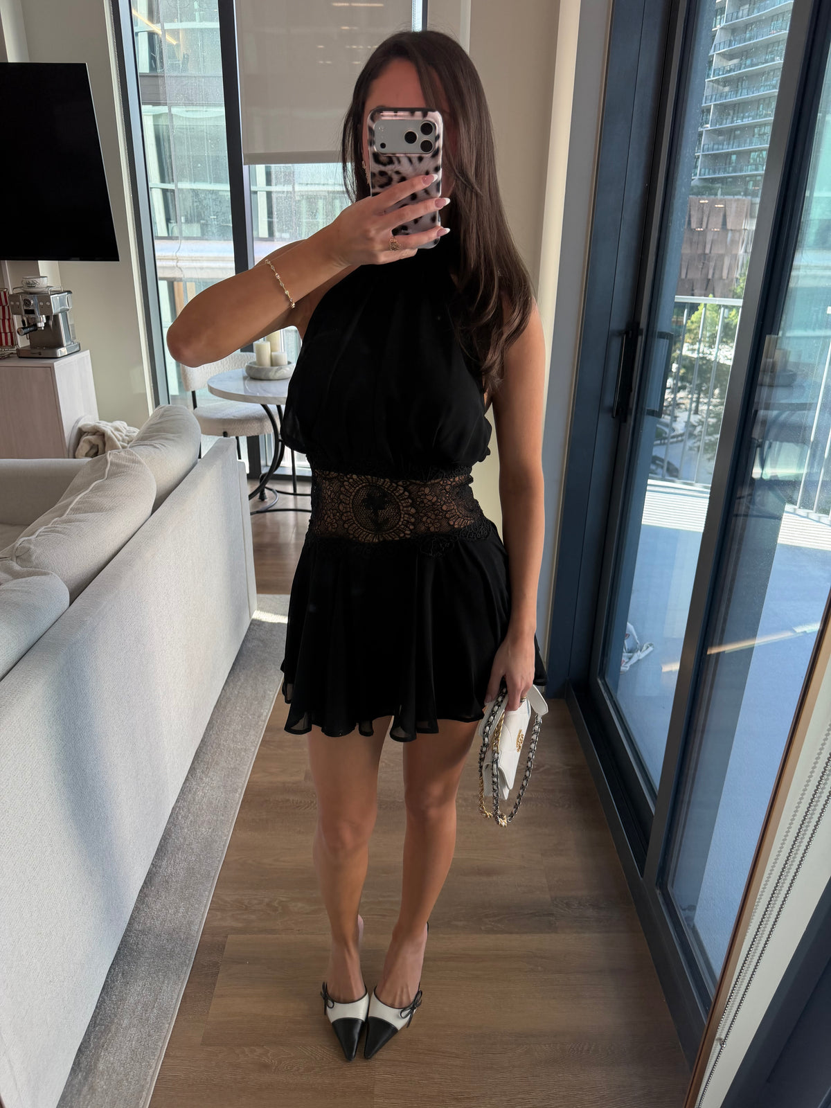 Luna Lace Waist Mini Dress - Black