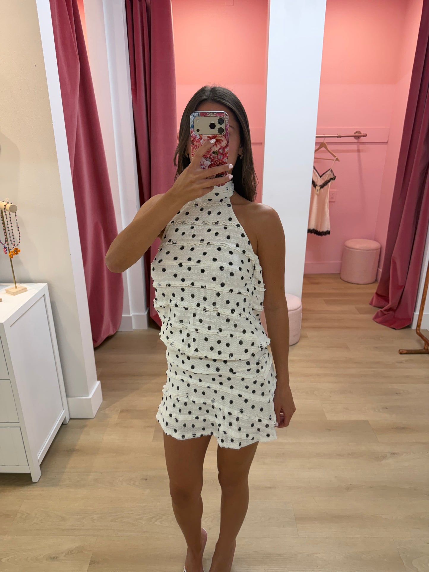Julietta Halter Mini Dress - Black Polka Dot