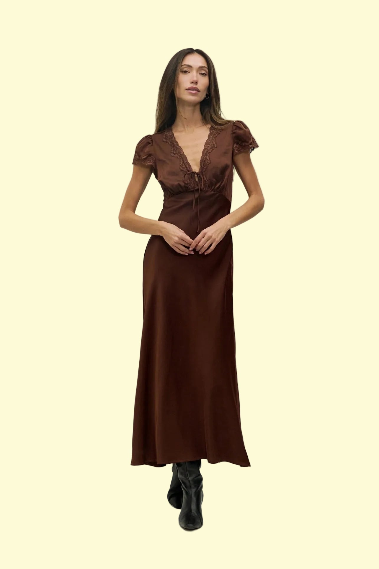 Vivi  Lace Trim Satin Midi Dress