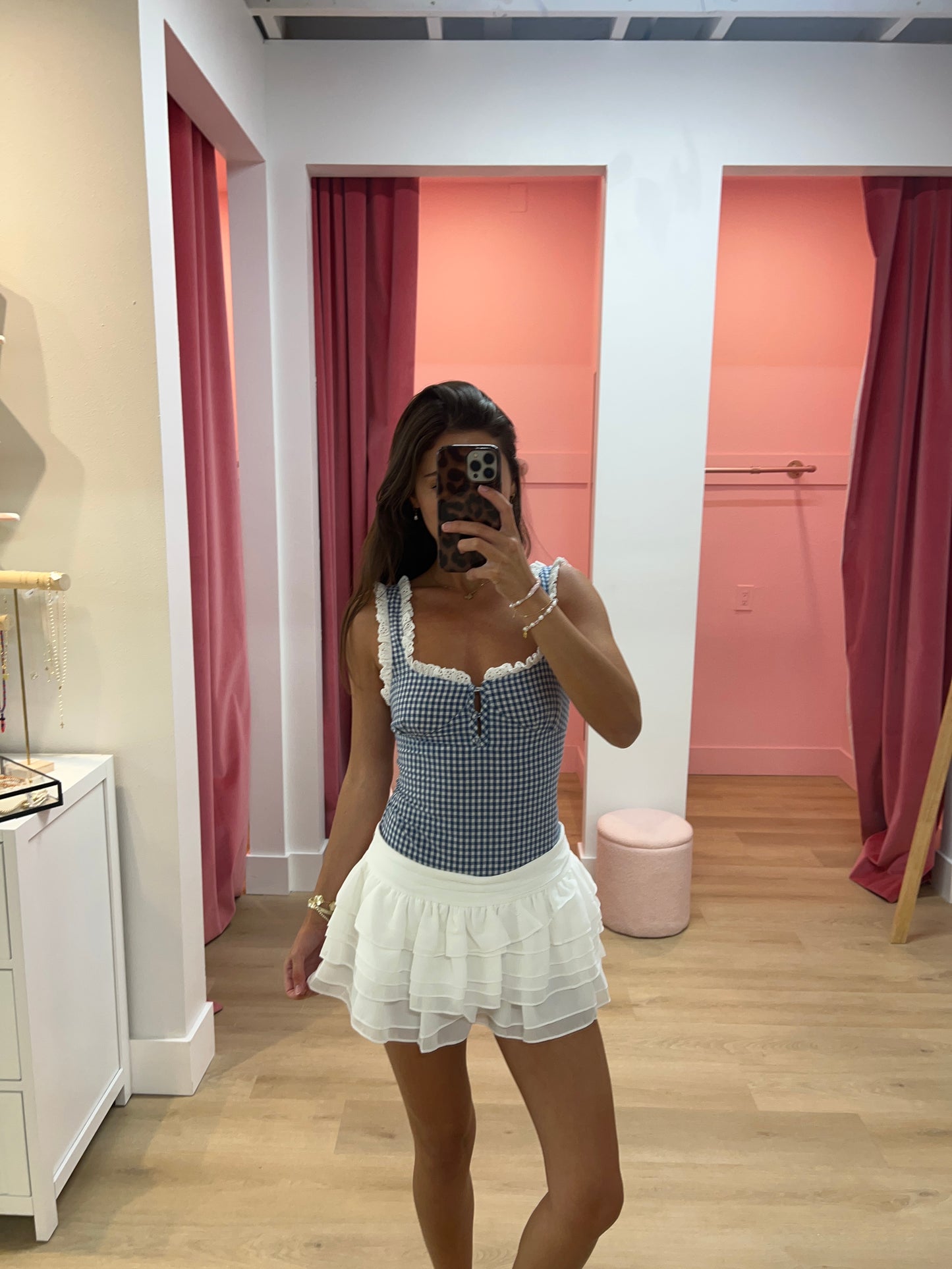 Tara Gingham Eyelet Bodysuit - blue