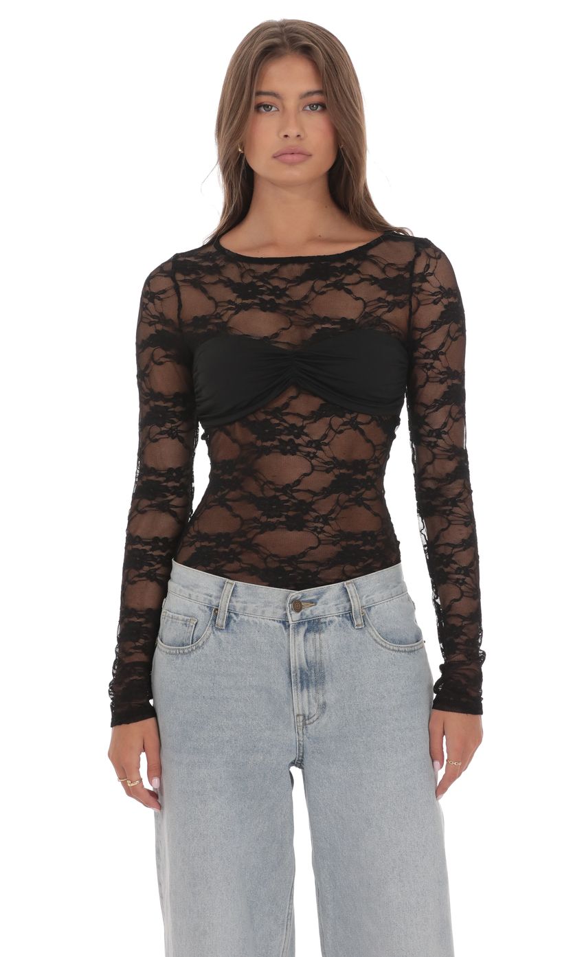 Piper Sheer Lace Top - Black
