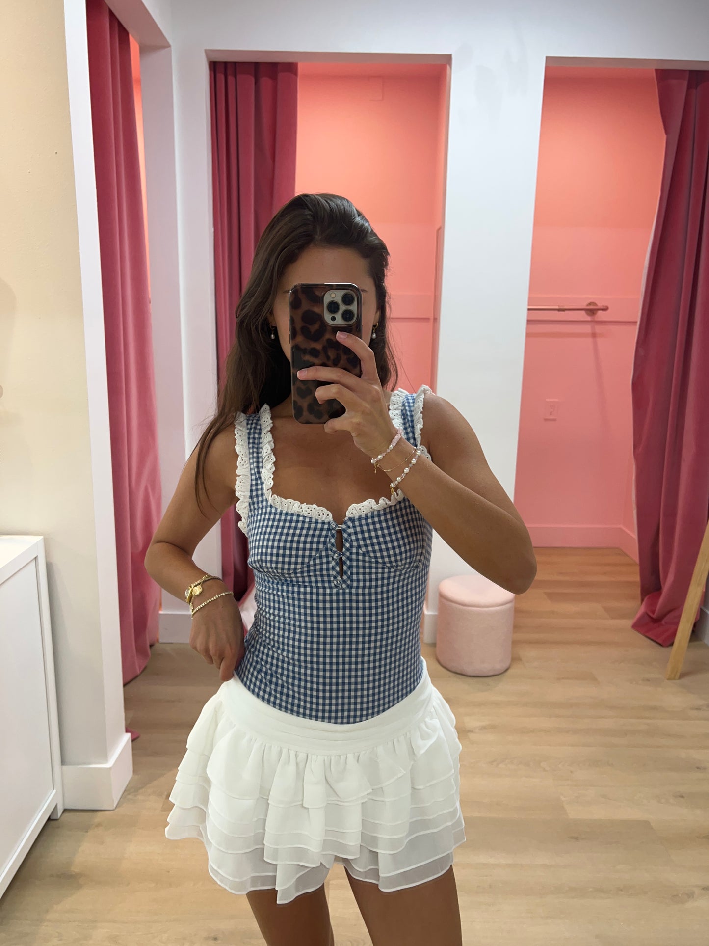 Tara Gingham Eyelet Bodysuit - blue