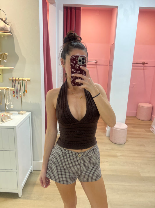 Lucia Cable Knit Halter Top - BROWN