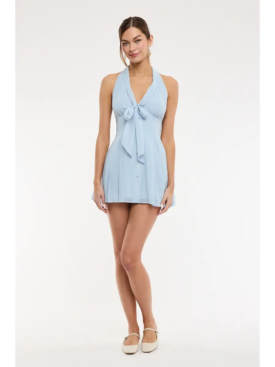 Vivi Halter Tie Mini Dress - SKY