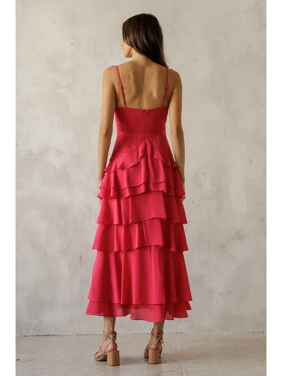Elodie Lace Trim Tiered Midi Dress