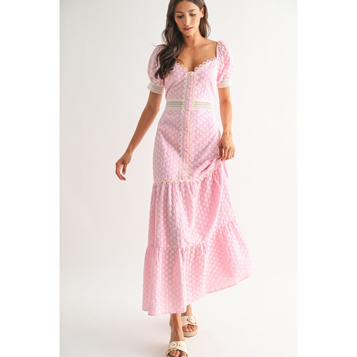 Presley Lace-Trimmed Maxi Dress - Pink