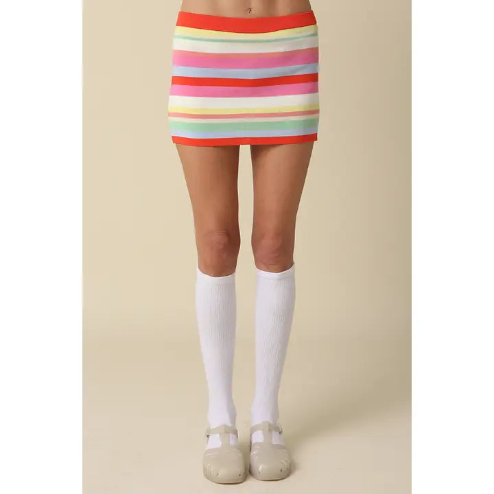 Juno Knit Mini Skirt - coral stripe