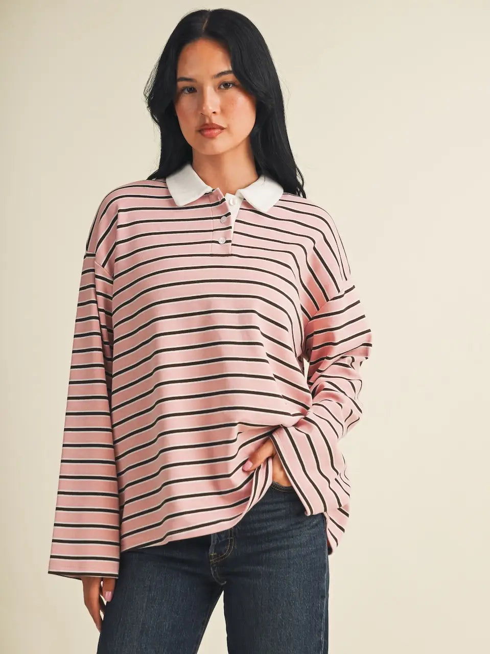 Roxie Striped Rugby Top -  Blush Chocolate