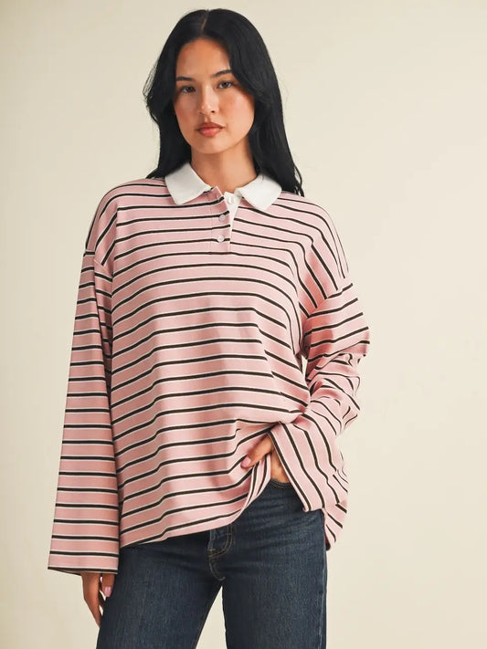 Roxie Striped Rugby Top -  Blush Chocolate