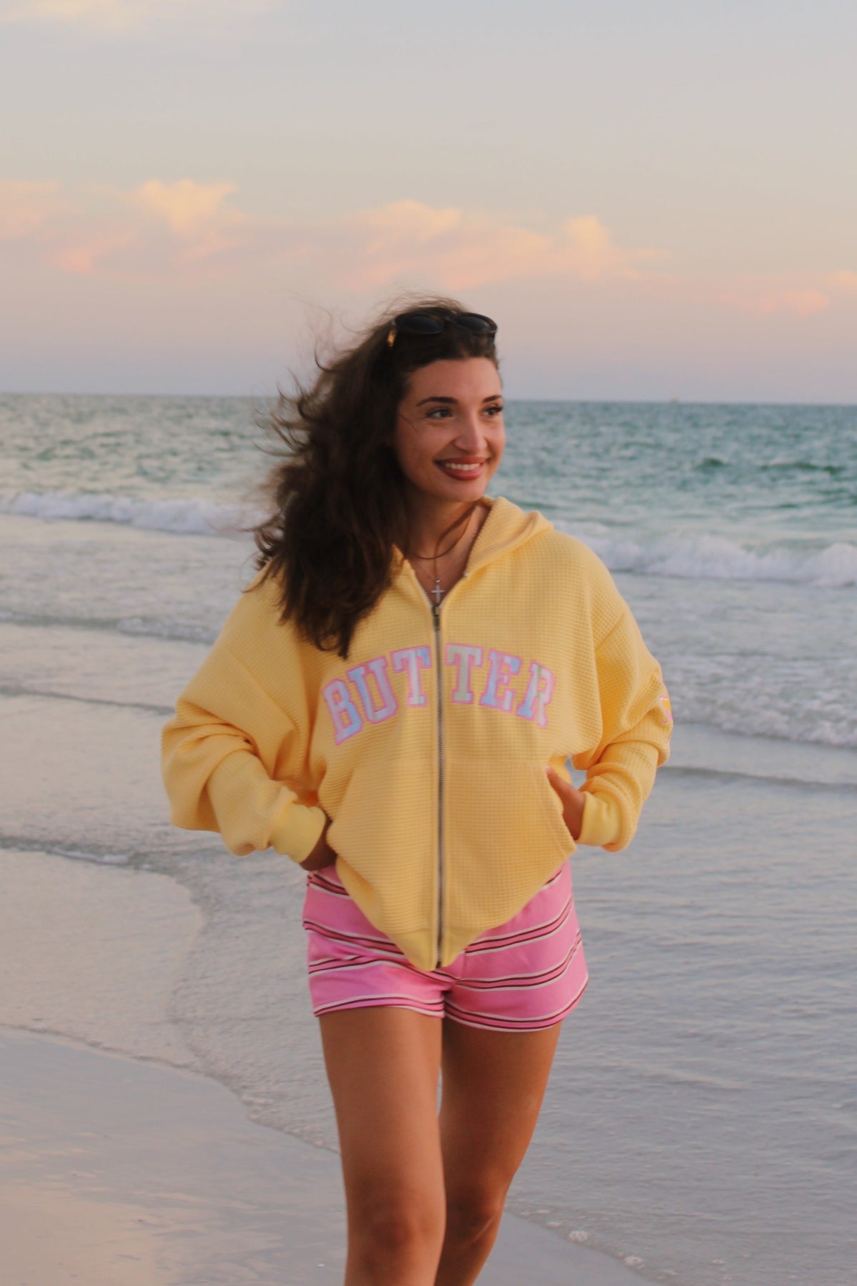 ‘BUTTER’ Waffle Zip Hoodie - Lilikoi