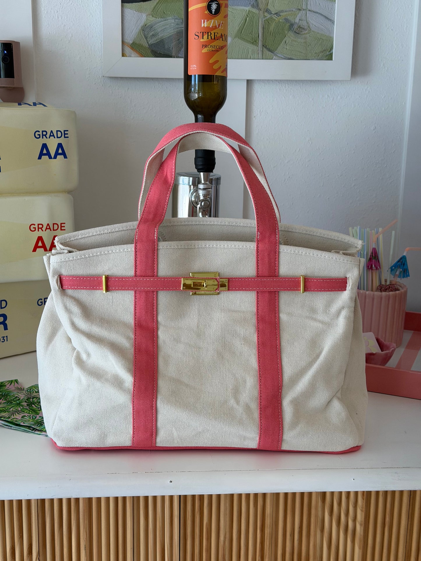 Beach Birkin - Pink / Canvas Tote