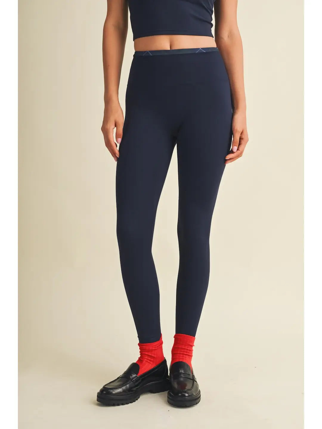 Addie Contrast Legging - Navy Plaid