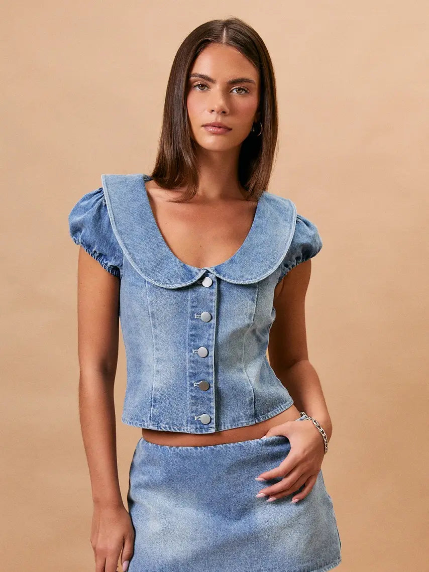 Callie Collared Denim Top