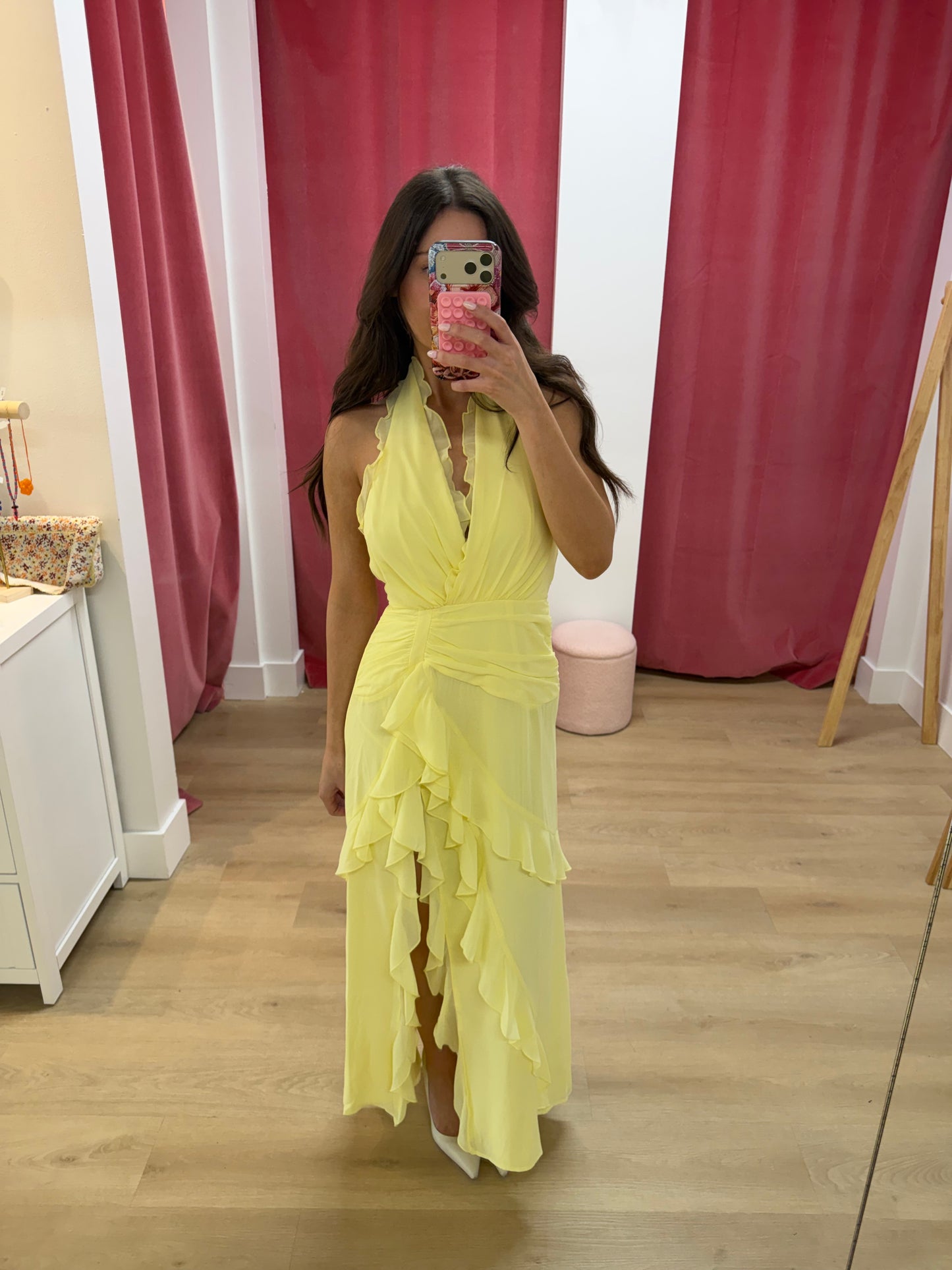 Libby Halter Ruffle Maxi Dress- Yellow