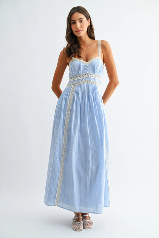Jolie Lace Trim Maxi Sundress - Blue