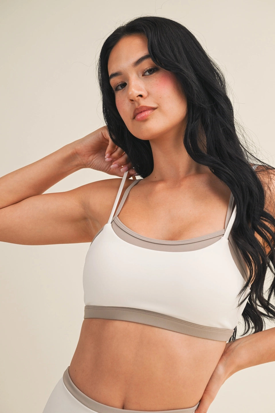 Addie Layered Sports Bra - COFFEE CREAM