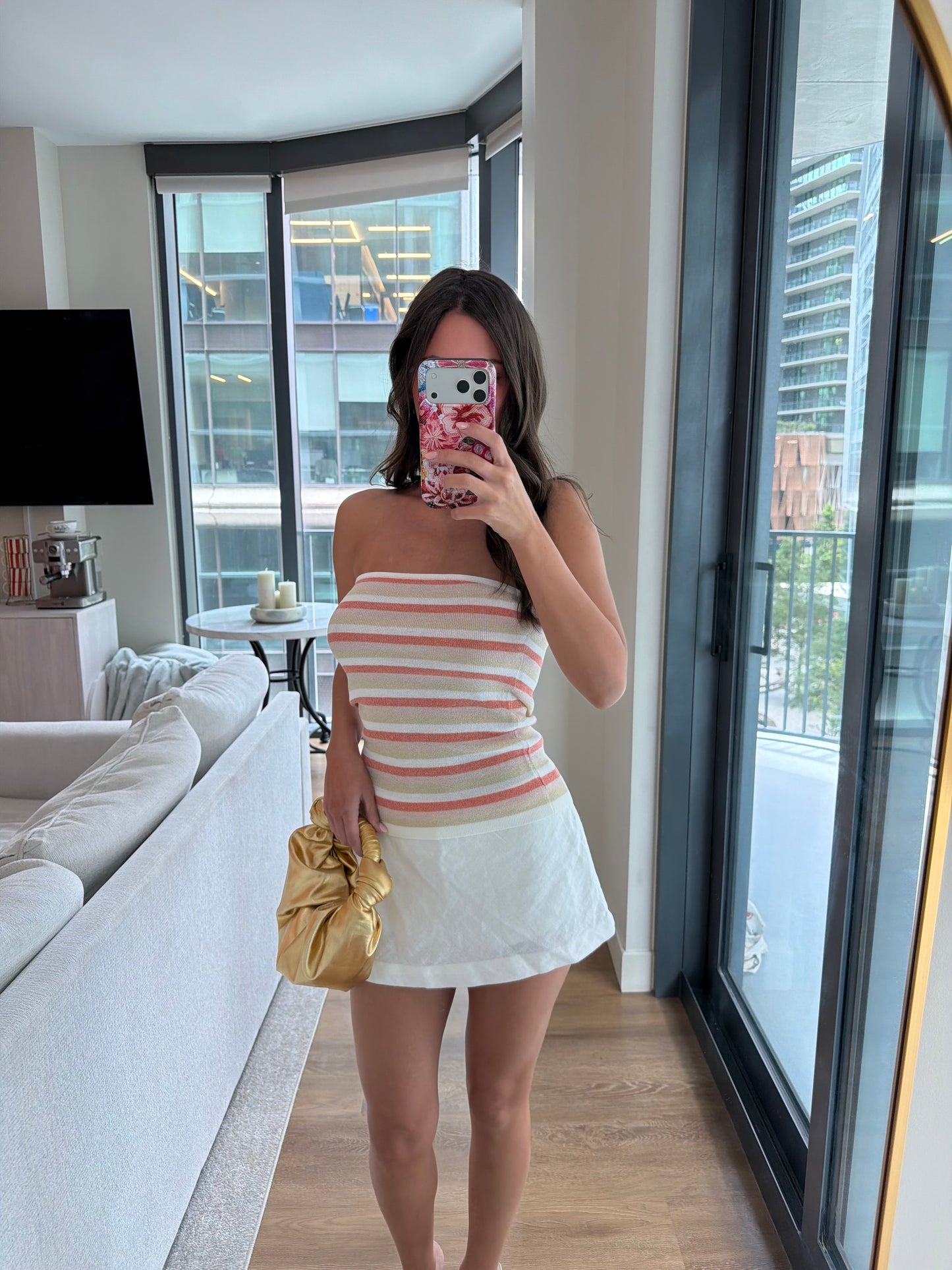 Celia Shimmer Top - PEACH STRIPE