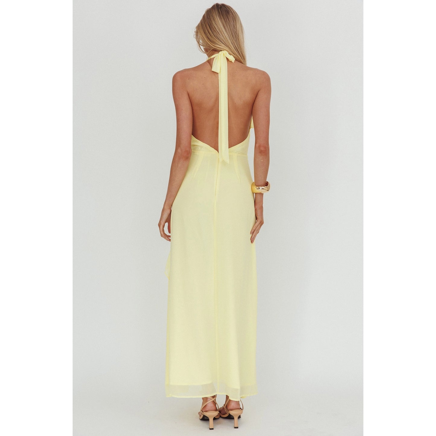 Libby Halter Ruffle Maxi Dress- Yellow