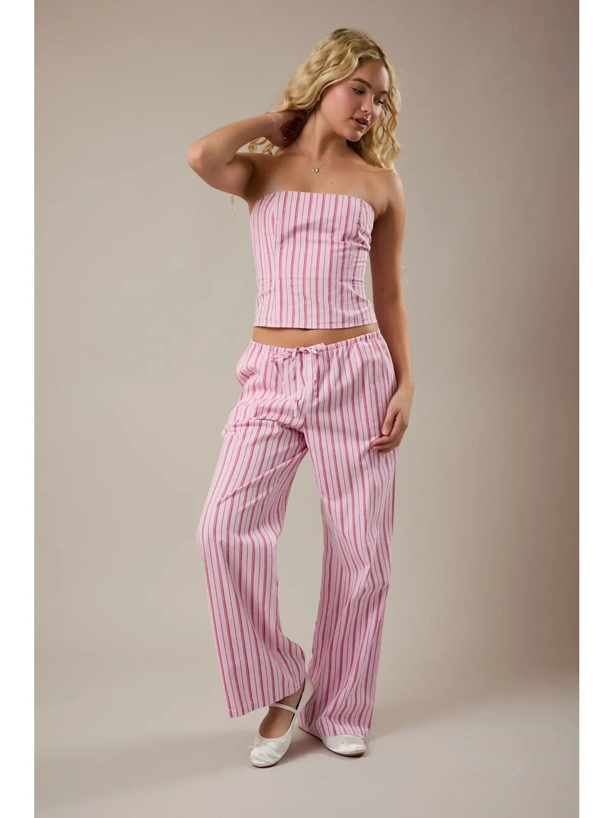 Lottie Low Waist Wide Leg Pants - Stripe Peony