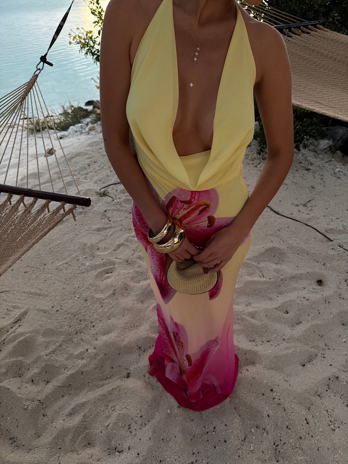 JULIANA COWL HIGH SLIT MAXI DRESS - PINK LILY