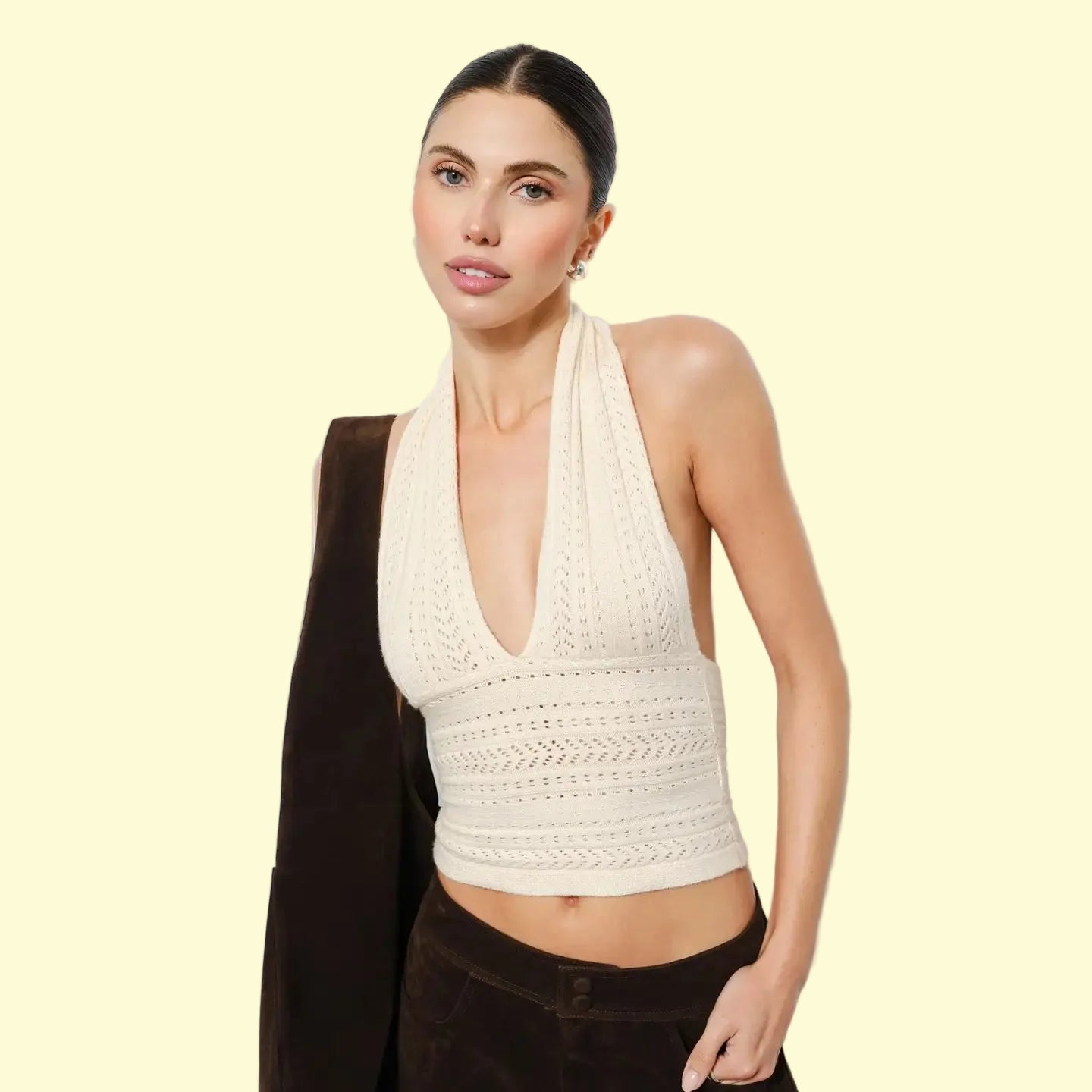 Lucia Cable Knit Halter Top - IVORY