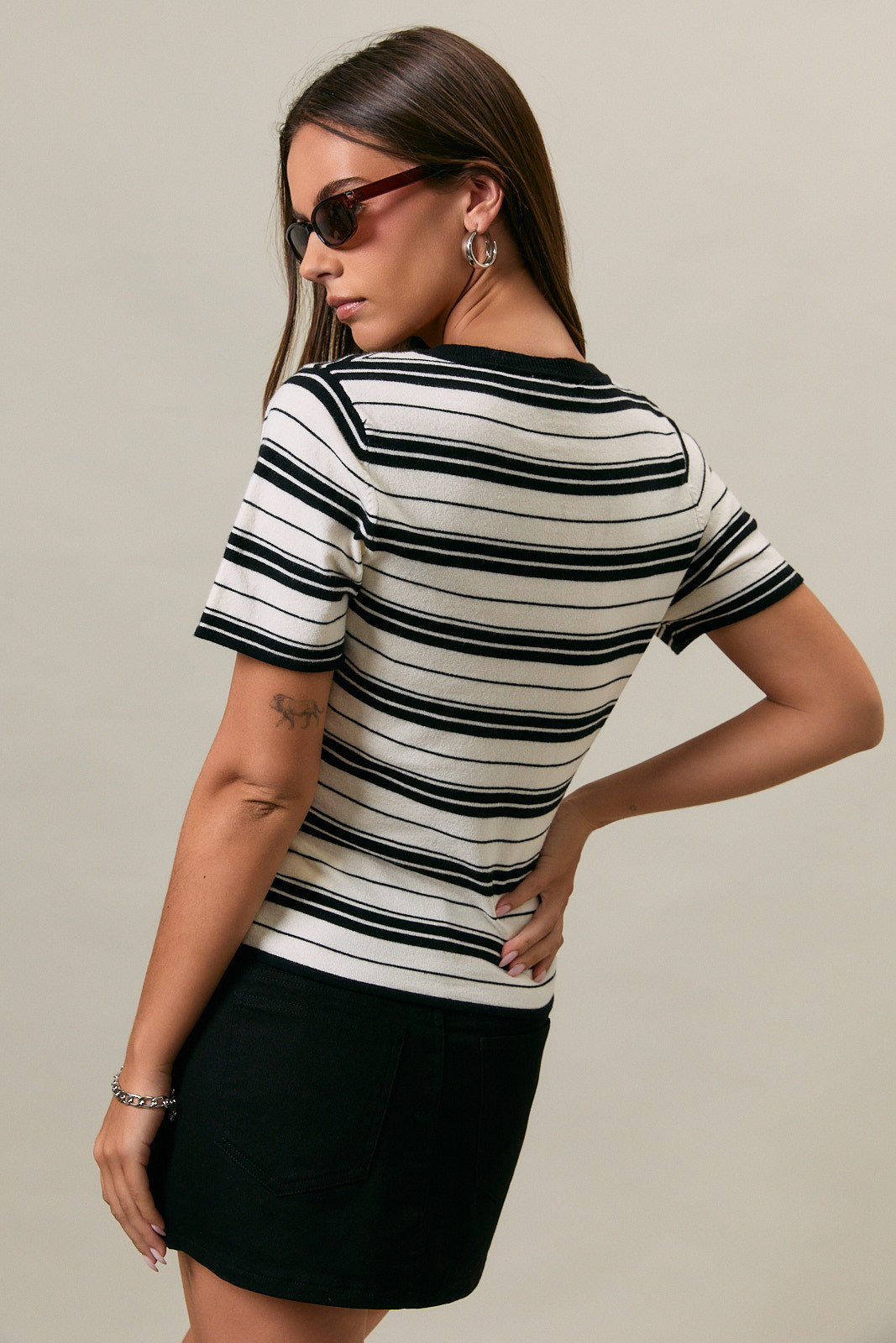 Meredith Button Down Striped Sweater Top