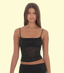 Stella Lace Spaghetti Top - Black