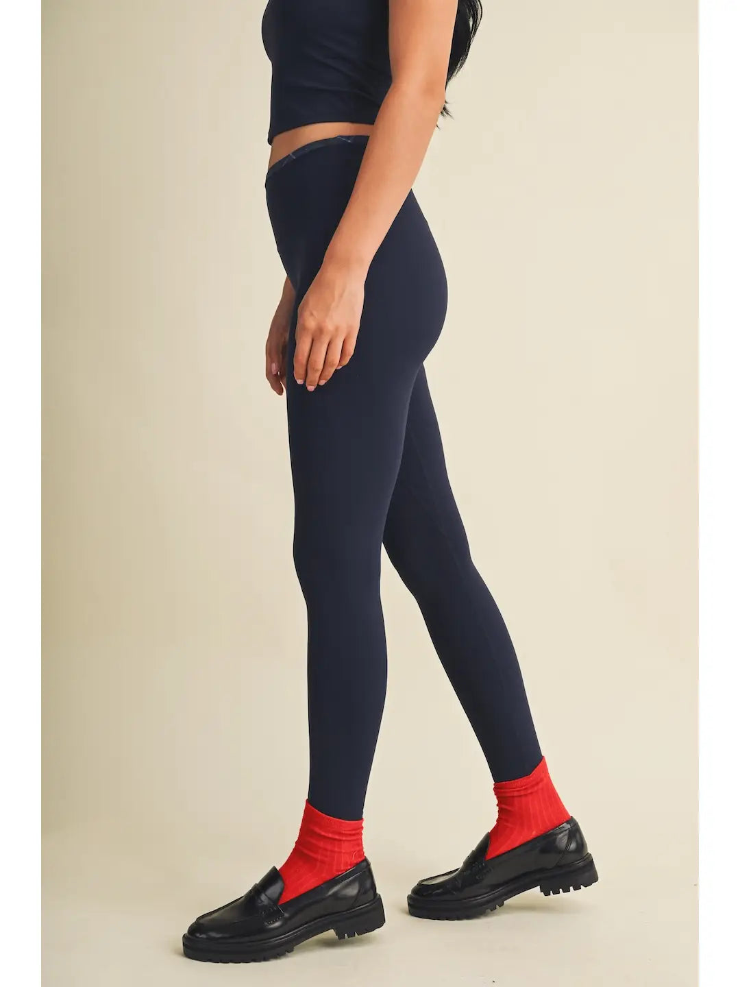 Addie Contrast Legging - Navy Plaid