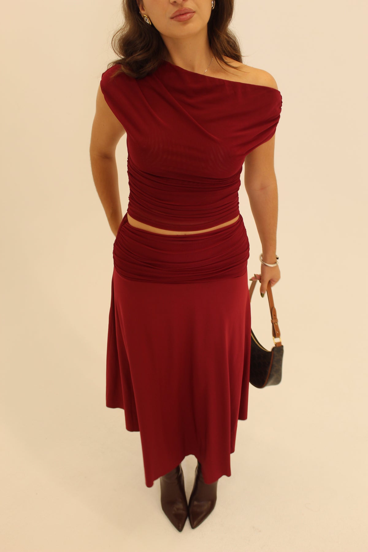 Evelyn Midi Skirt - OXBLOOD RED