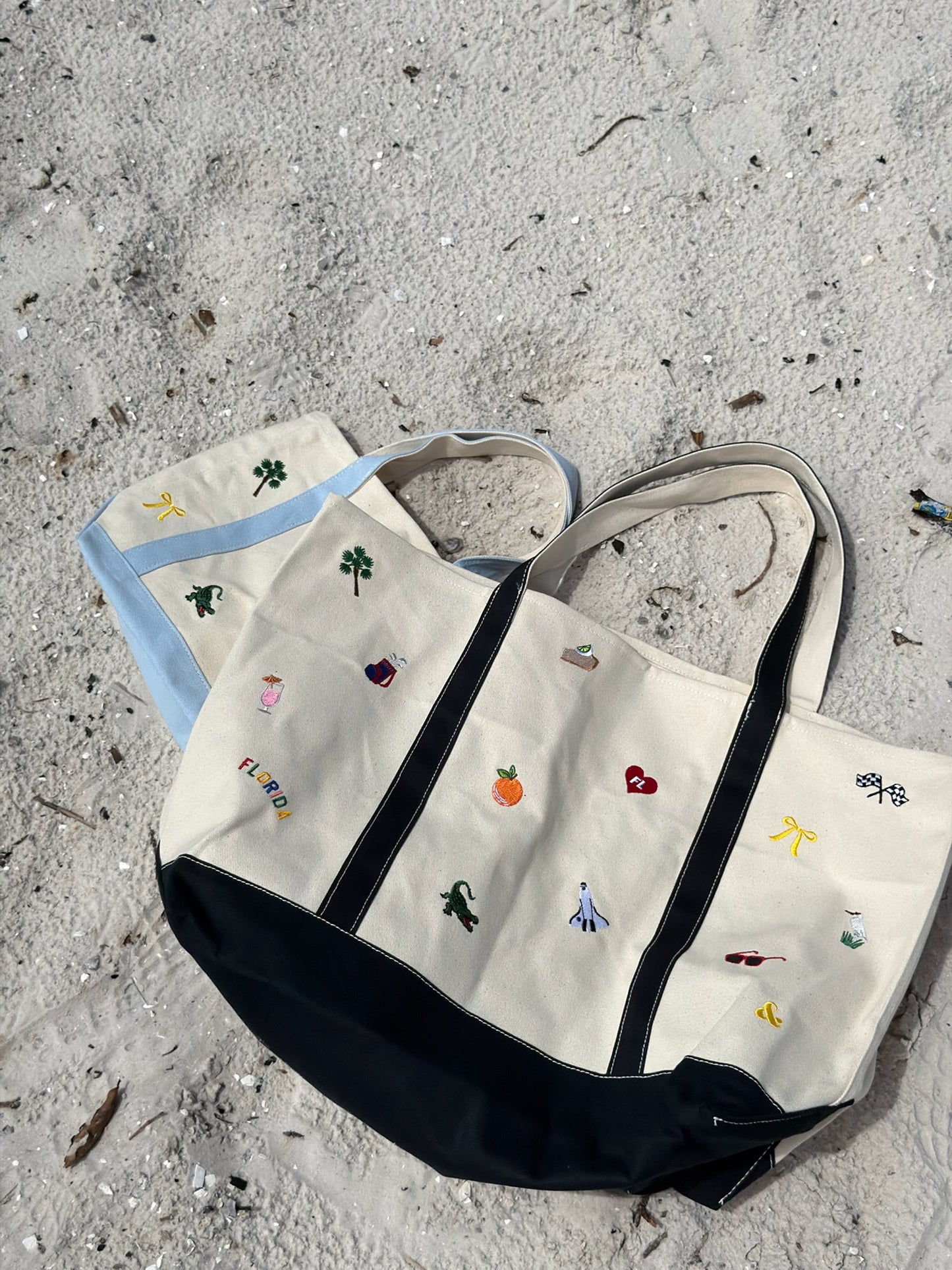 Large Navy- Florida Icons Canvas Icons Embroidered Tote