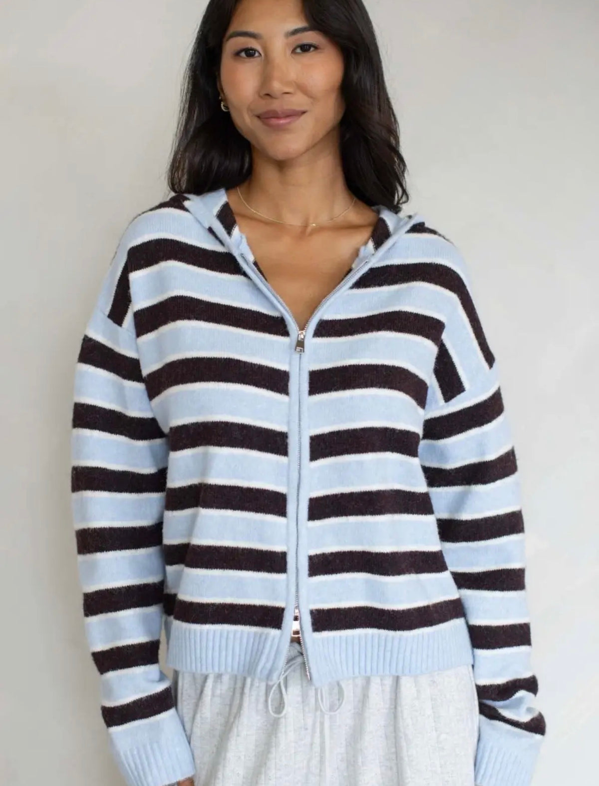 Colby Double Zip Hoodie Sweater - Blue