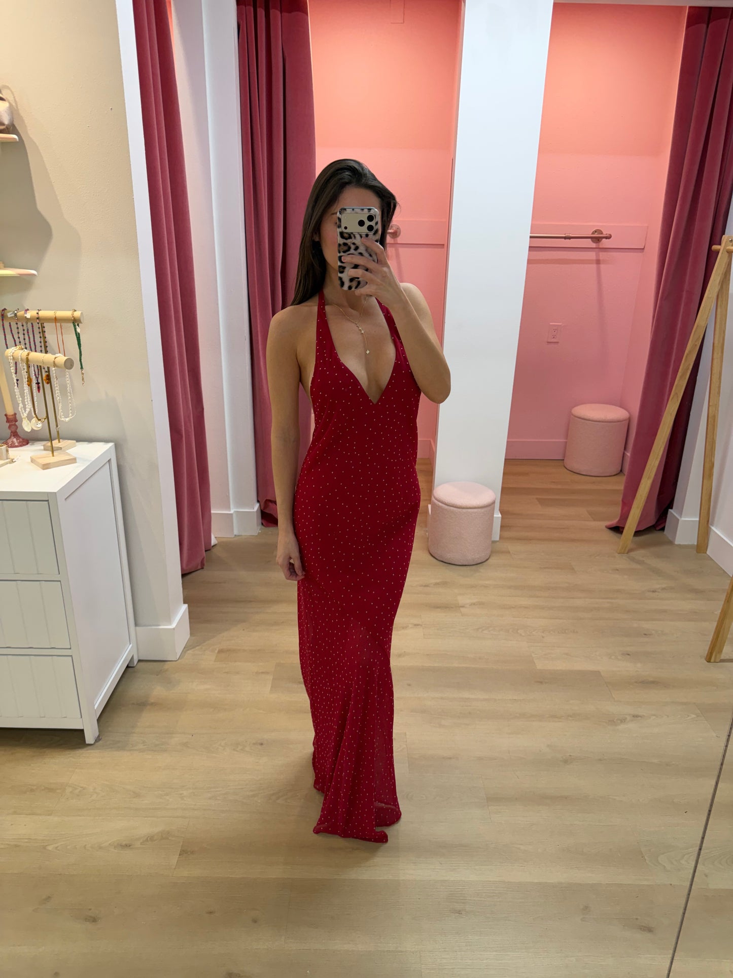 Kya Halter Open Back Maxi Dress- Red