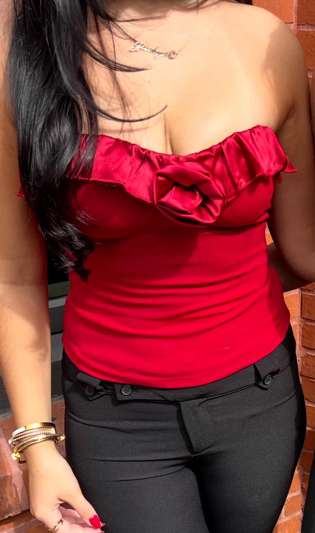 Pippa Satin Rosette Top - Red