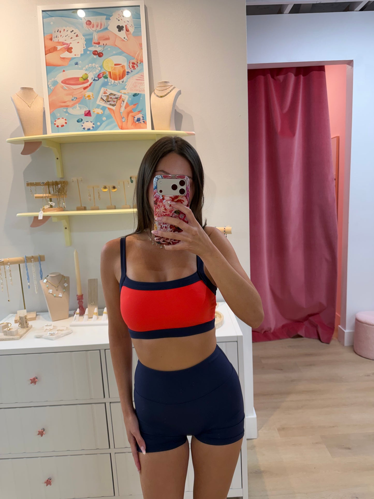 Kat Contrast Block Sports Bra - BLOOD ORANGE