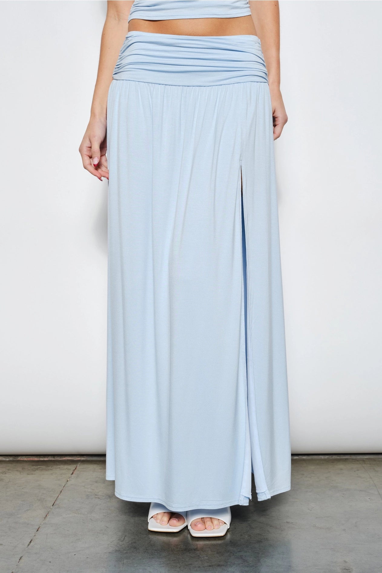 Farrah Ruched Maxi Skirt - SKY BLUE