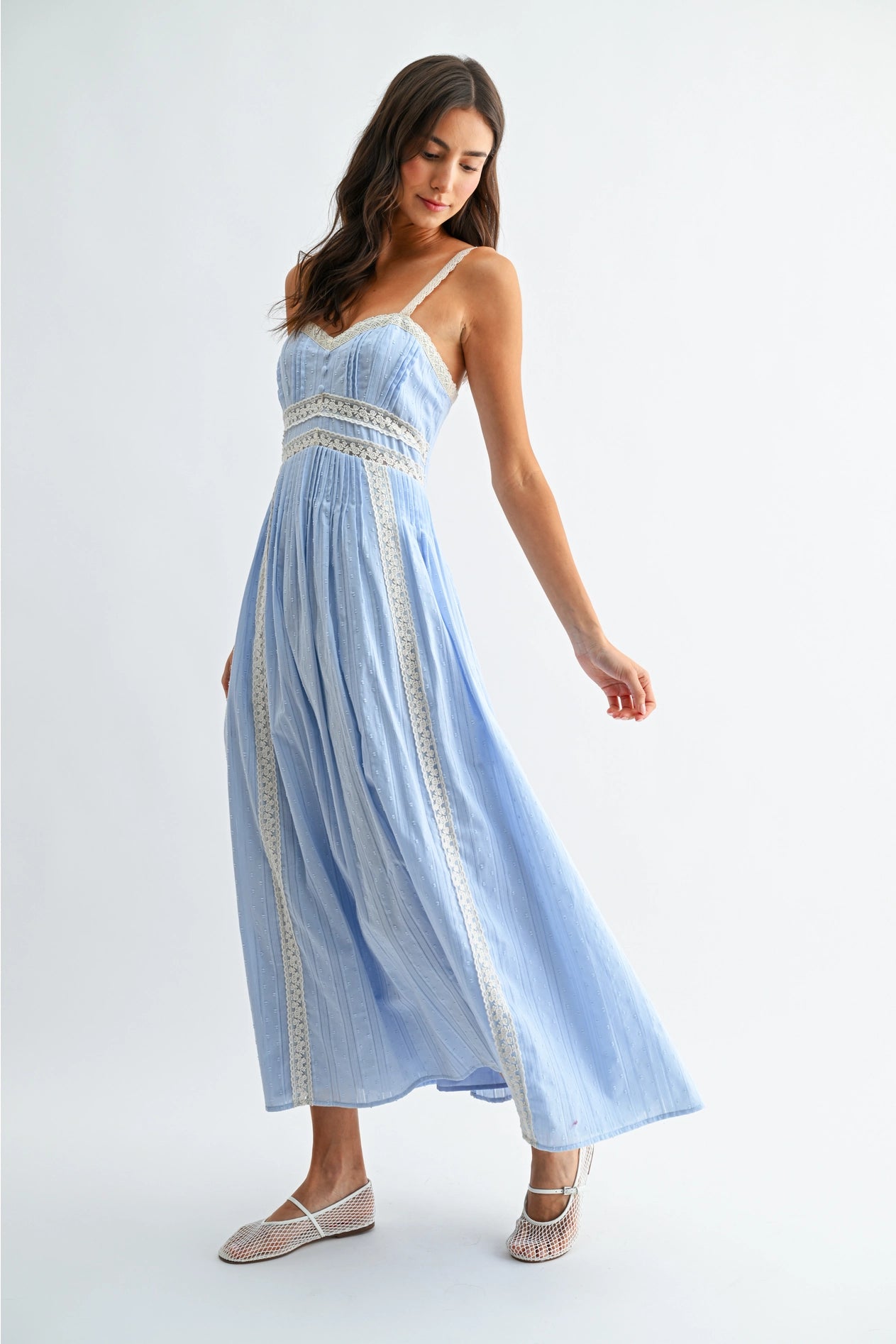 Jolie Lace Trim Maxi Sundress - Blue
