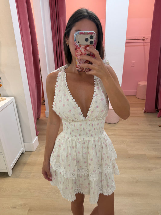 Magnolia Layered Lace Mini Dress - DITSY PINK