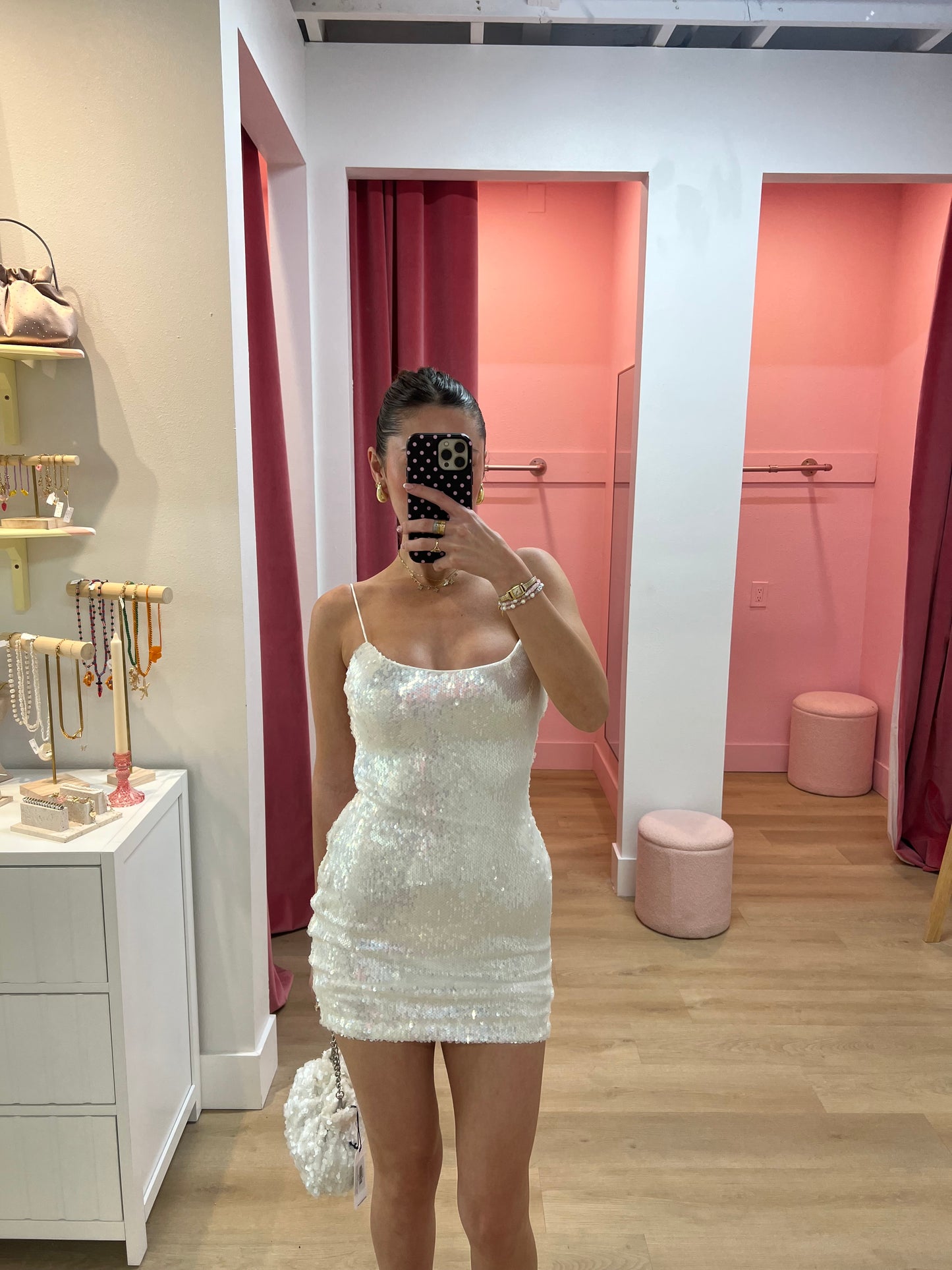 SINDY SEQUIN MINI DRESS - PEARL