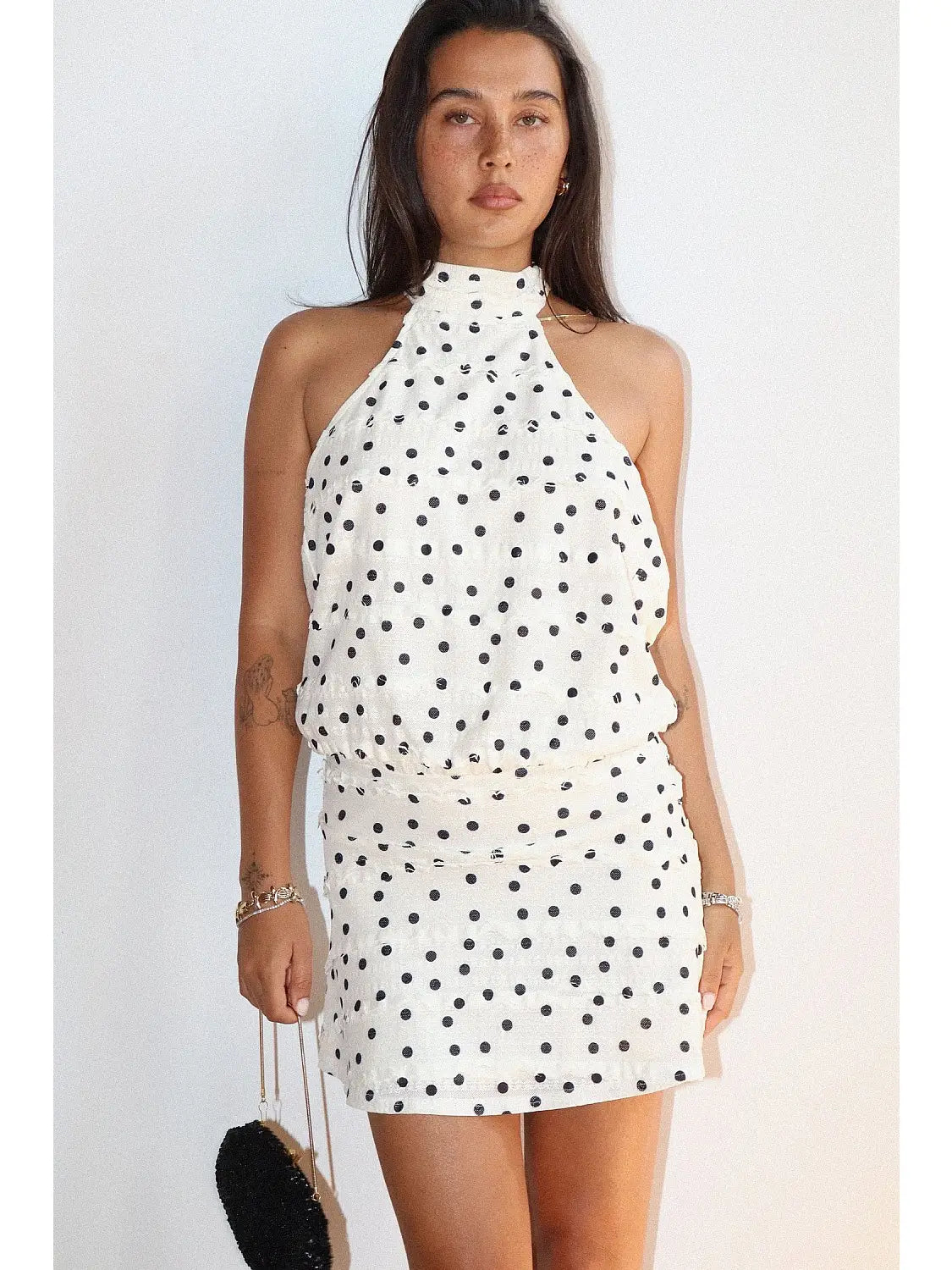 Julietta Halter Mini Dress - Black Polka Dot