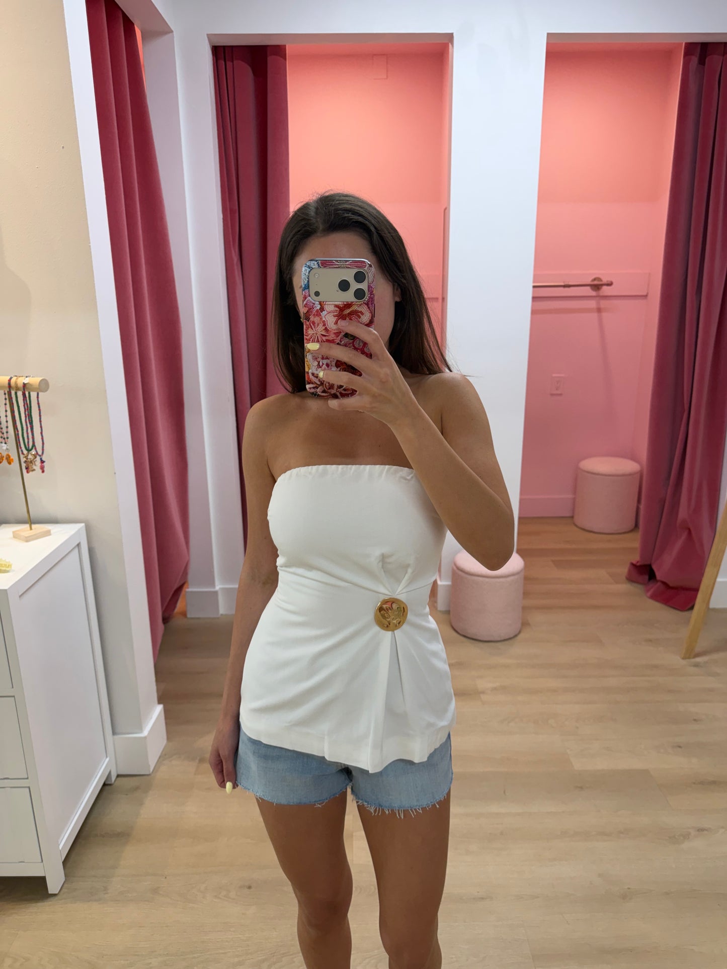 Jessa Strapless Gold Booch Top - WHITE