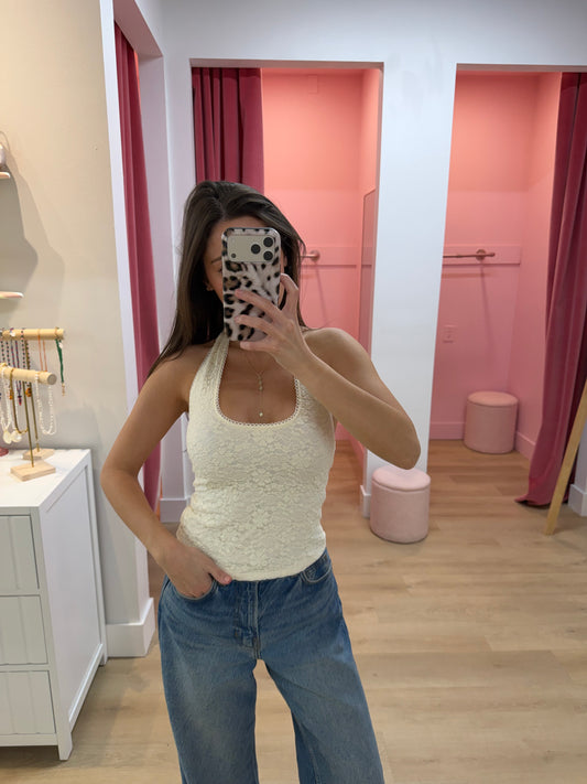 olive top - ivory lace