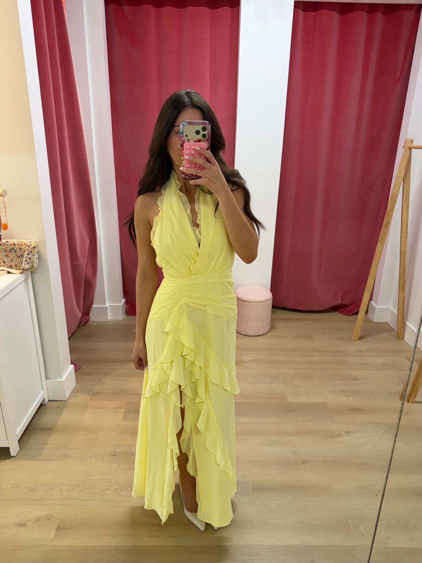 Libby Halter Ruffle Maxi Dress- Yellow