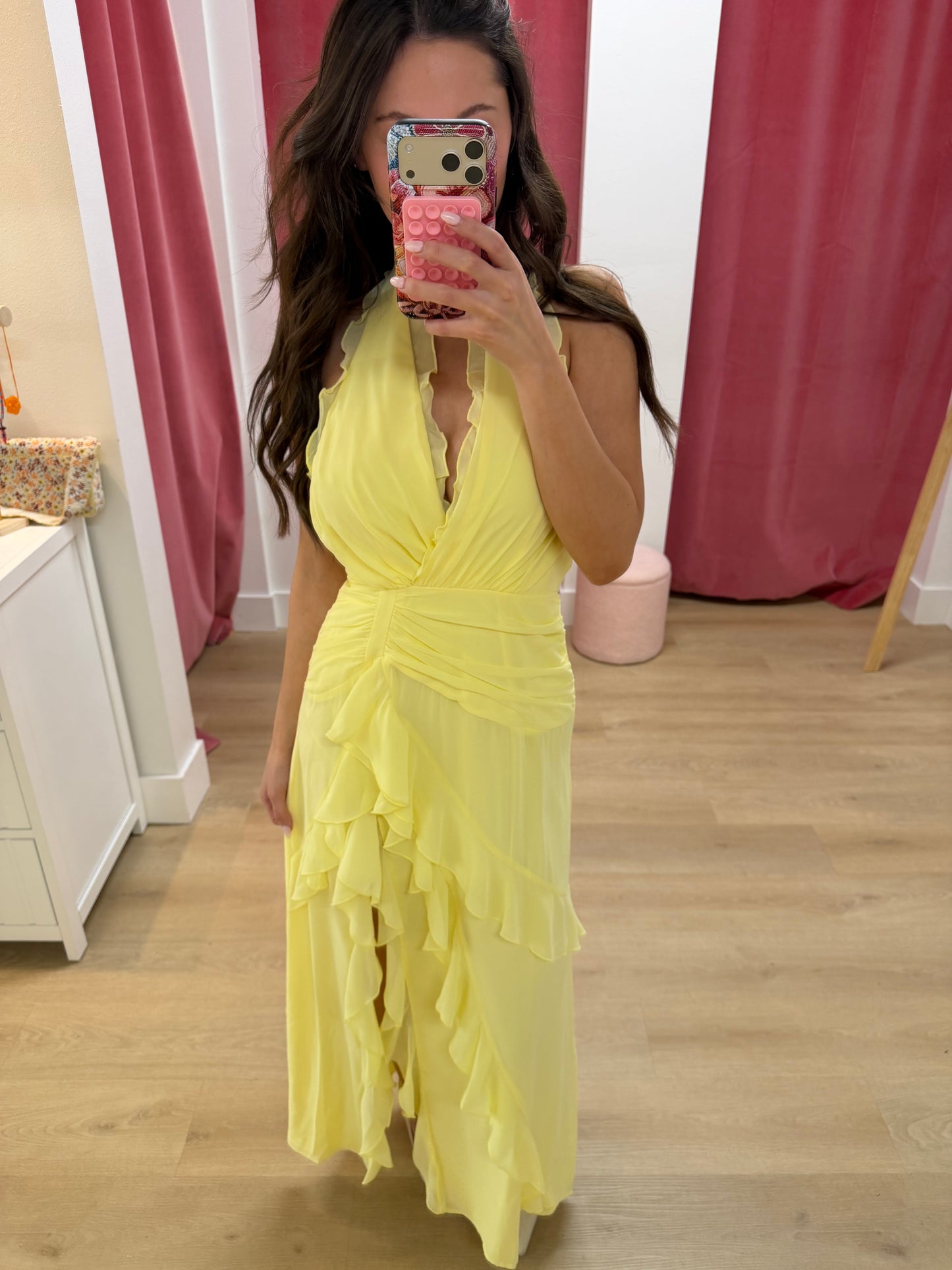 Libby Halter Ruffle Maxi Dress- Yellow