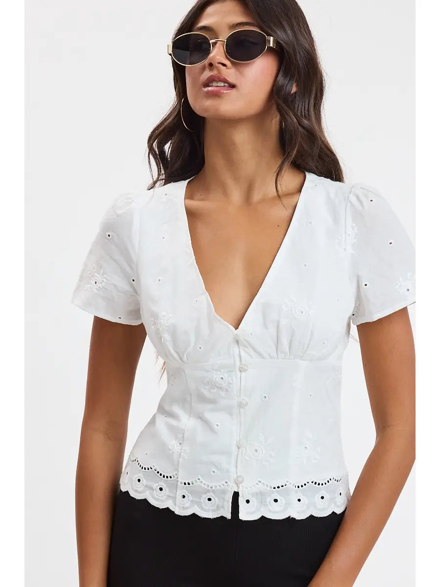 Jeanie Eyelet Lace Blouse - white