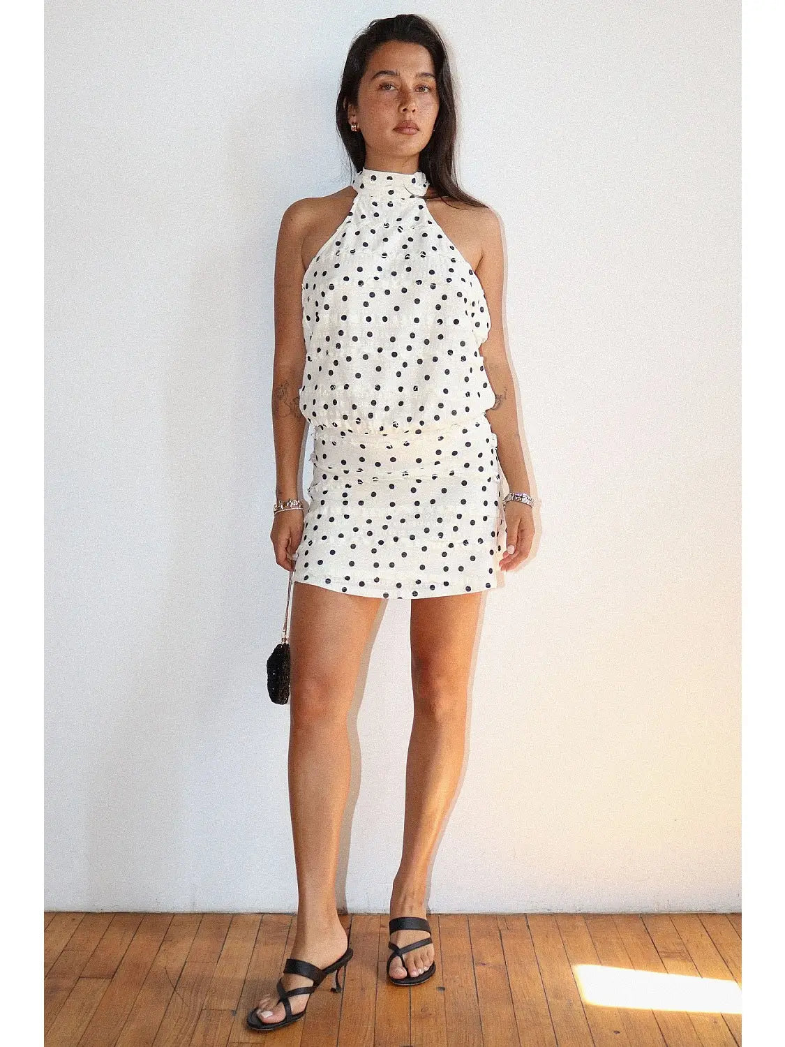 Julietta Halter Mini Dress - Black Polka Dot