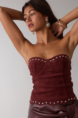 Vienna Suede Studded Tube Crop Top
