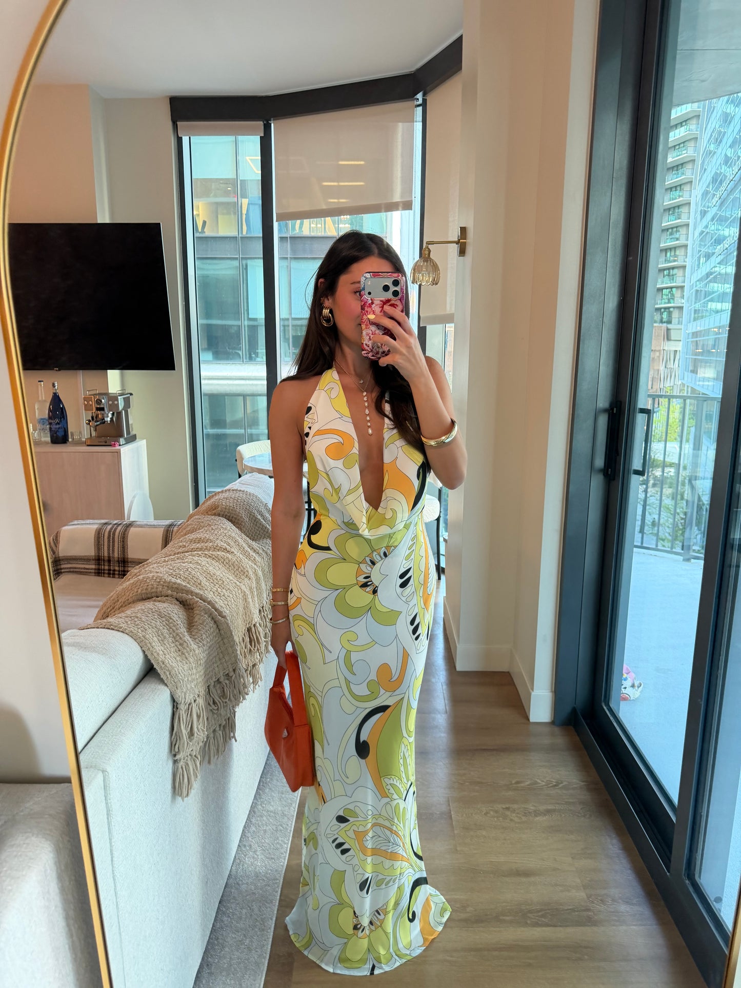Serafina Plunge Halter Maxi Dress- Pelicano Multi
