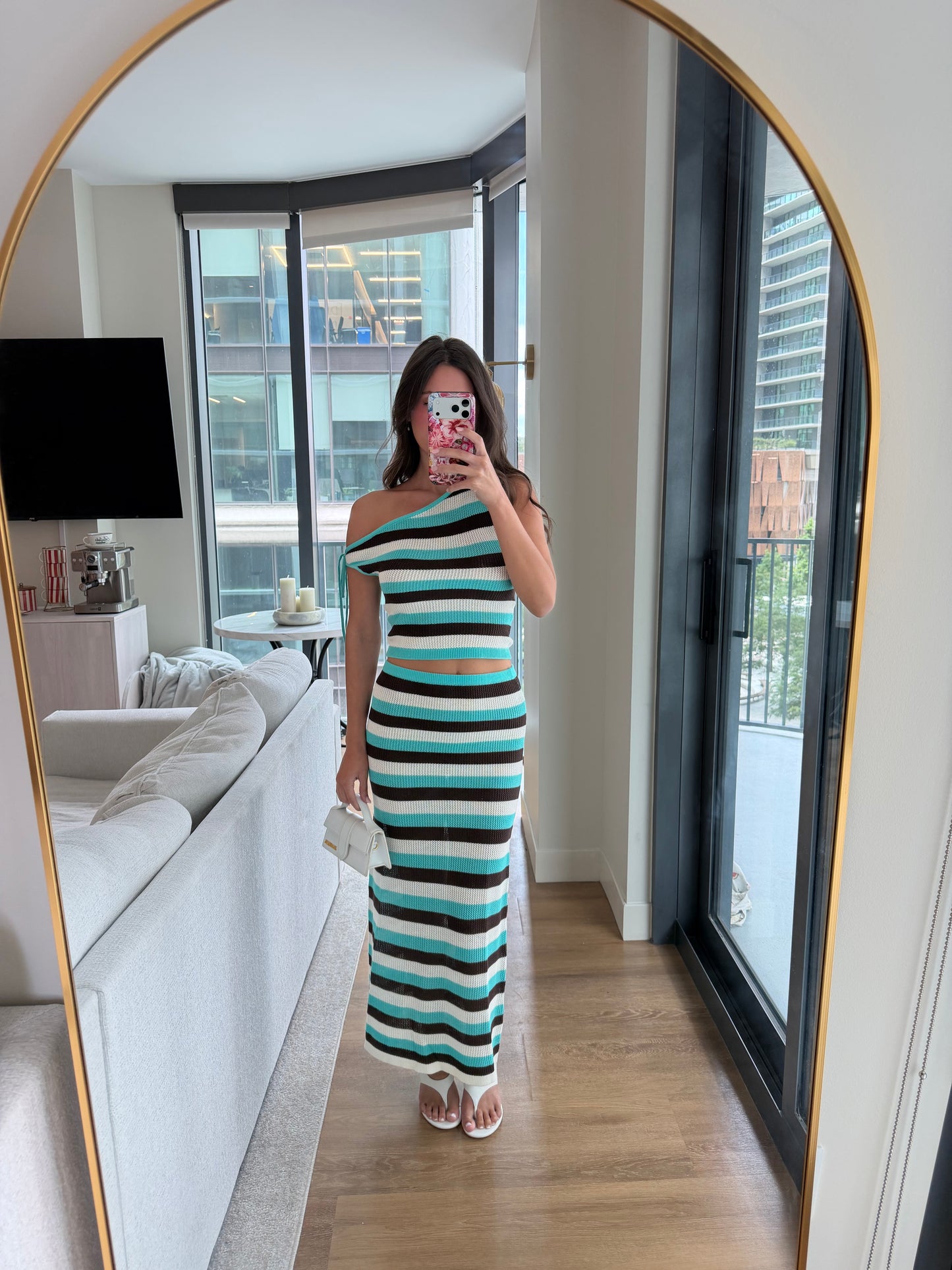 HAZEL OFF SHOULDER KNIT TOP - AQUA MULTI