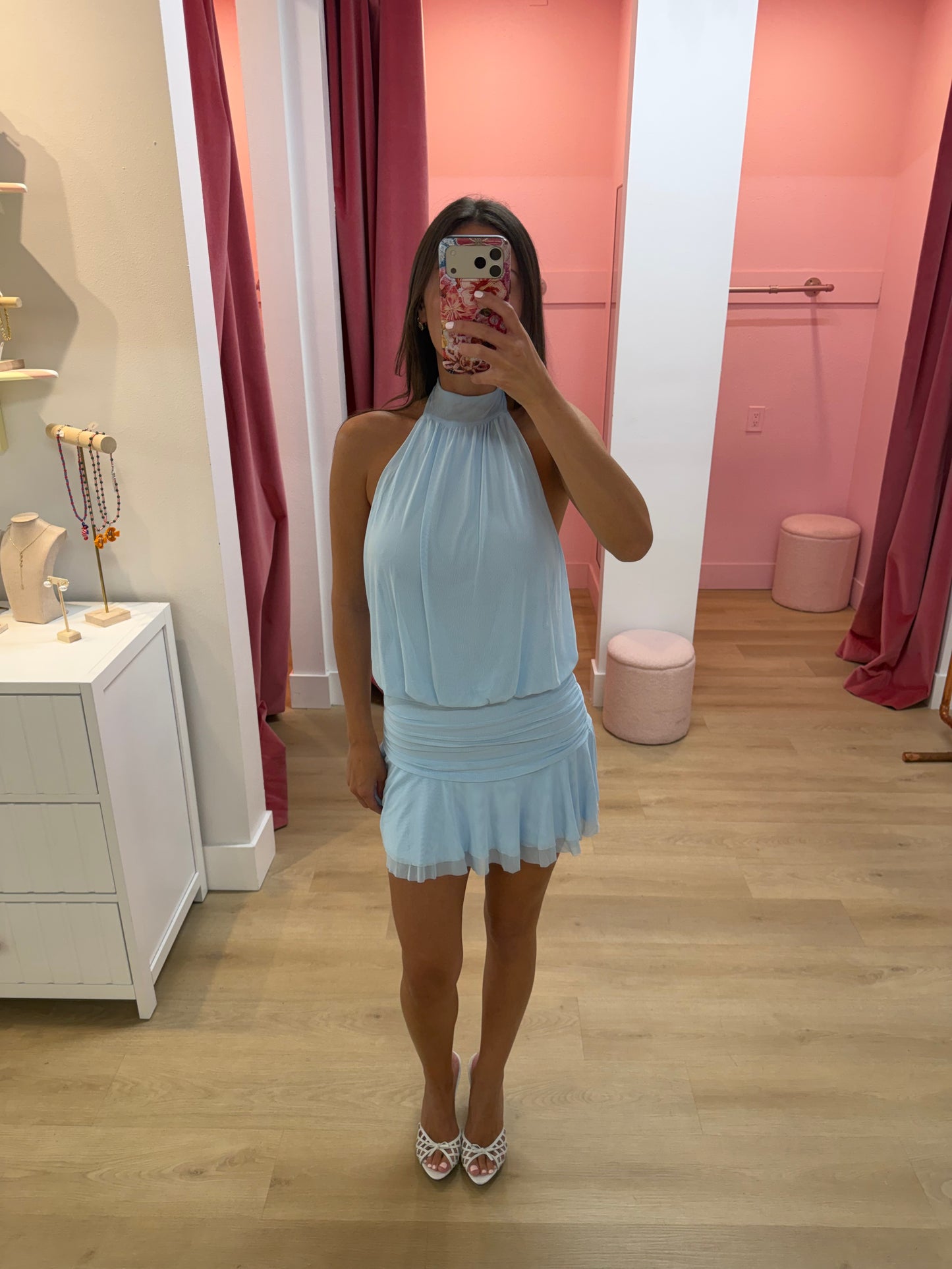 Felicity Halter Mini Dress - Sky