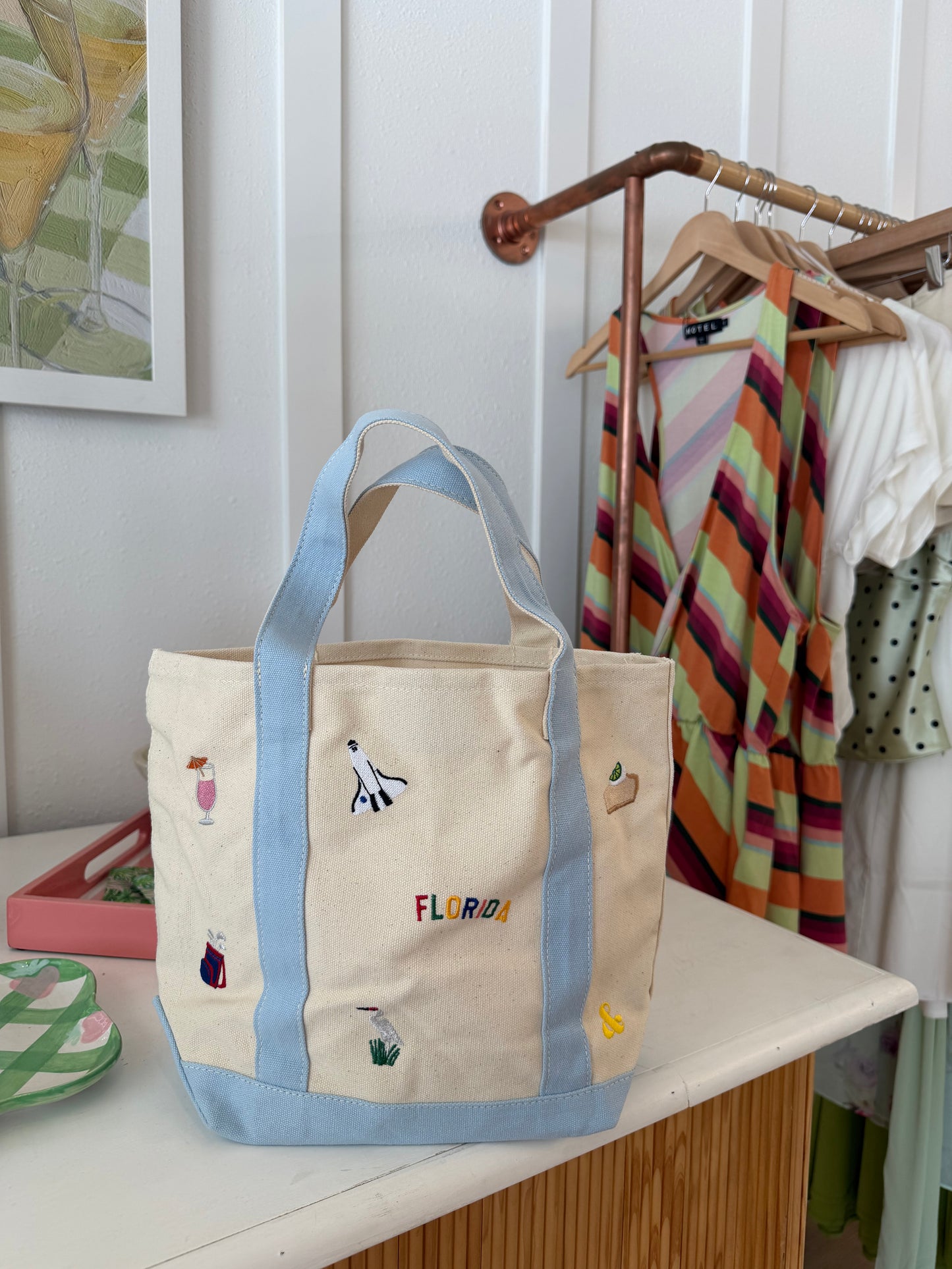 Small Blue - Florida Icons Canvas Icons Embroidered Tote